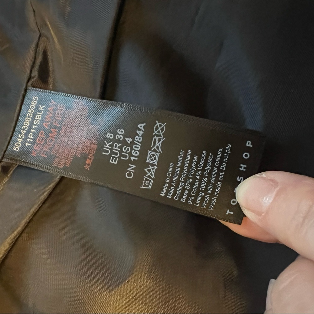 Topshop BLACK Faux Leather Biker Moto Classic Minimalist Jacket Size 4 - Picture 10 of 13